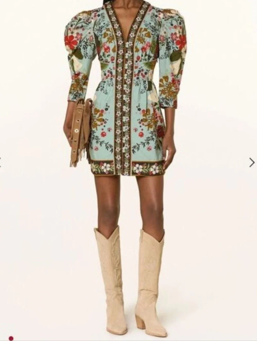 FARM Rio Beauty Bouquet Sky Blue Floral Embroidered Mini Dress Cotton Size XL - Picture 5 of 16